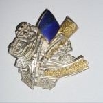 Cast and Fabricated Sterling Silver with Gold Leaf, Lapis Lazuli
Castings created from Tibetan Prayer Flag wood block