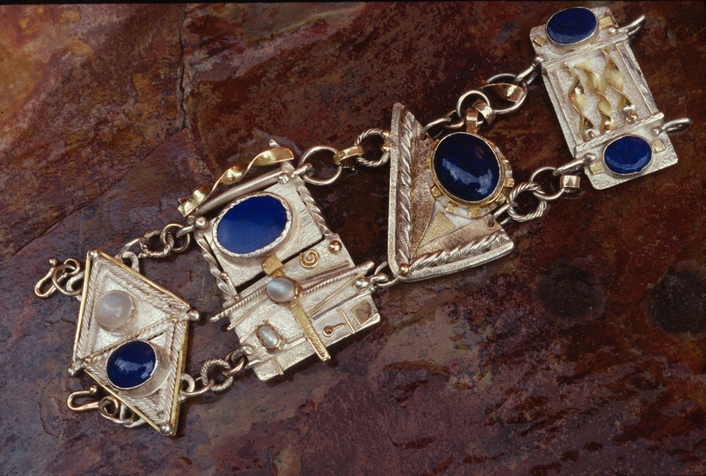 Sterling and Fine Silver with Golds, Lapis and Moonstone Bracelet
Collection of the Artist